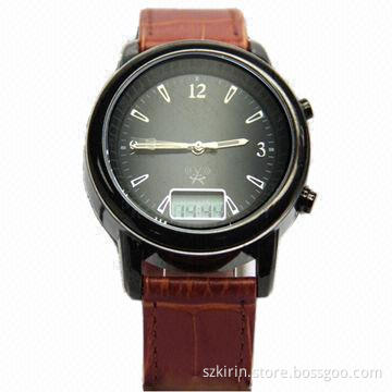 Solar radio controlled watch with alloy case and genuine leather band